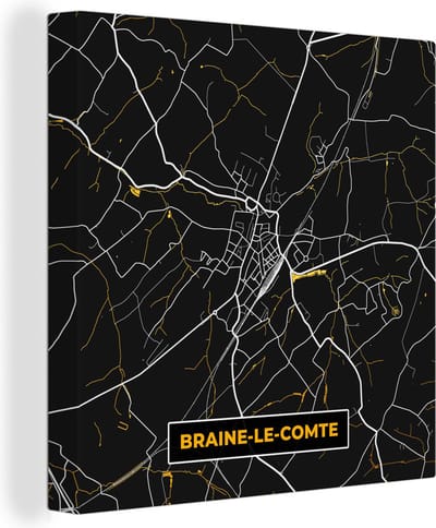 Canvas Schilderij Stadskaart - Braine-le-Comte - Kaart - Goud - Plattegrond - 20x20 cm - Wanddecoratie