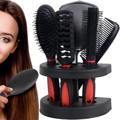 Dailygoods- Haarborstelset 5 Stuks - Ontwarrende Borstel - Massageborstel - Platte/Ronde Borstel - Kam - Inclusief Spiegel - Haarset