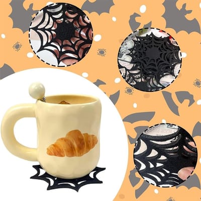 Felt coasters voor Halloween - 14 stuks met spinnenwebben en vleermuizen, decoratieve onderzetters voor glazen en drankjes tijdens feesten en bijeenkomsten.