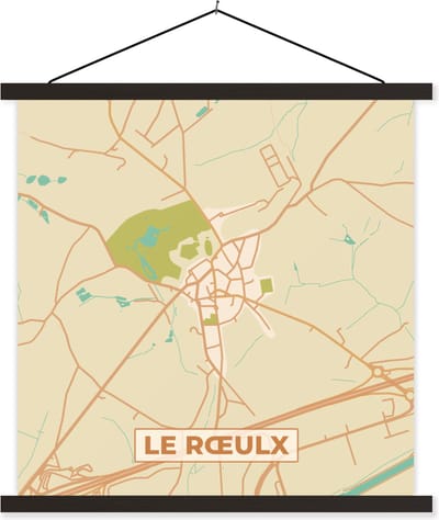 Posterhanger incl. Poster 60x60 cm - Schoolplaat - Kaart - Le Roeulx - Plattegrond - België - Stadskaart - Textielposter - Zwarte latten - Stadskaart