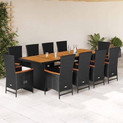 vidaXL - 11-delige - Tuinset - met - kussens - poly - rattan - zwart