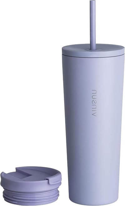 720ml Thermosbeker Rietje - Roestvrij Staal KoffiebekerBPA-Vrij Lekvrij - Dubbelwandig geïsoleerd - Warme Koude Dranken - Paarse Drinkbeker Deksels