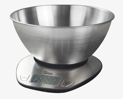 Zilan Digitale Keukenweegschaal met RVS Kom 5 kg – Nauwkeurig tot 1g – Elektronische Weegschaal met Tare Functie en LCD Display – RVS Keukenweegschaal met Mengkom