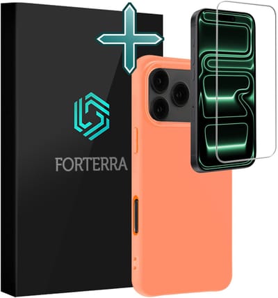 Hoesje Met Screenprotector - Geschikt voor Apple iPhone 17 Pro - Sterk & Shockproof - Telefoon Hoes - Back Cover - Siliconen Case - Perzik