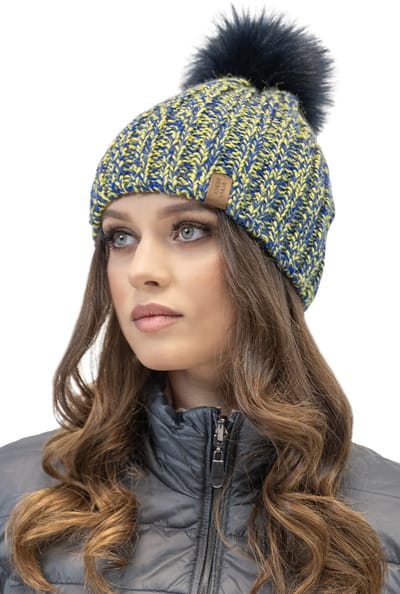 Vivisence Dames Wintermuts - Zachte Pompon Van Synthetische Vezels En Dubbelkleurig Breisel Met Antistatische Fleecevoering - Blijft Goed Zitten En Geeft Betrouwbare Warmte Voor Koude Winterdagen - Geel