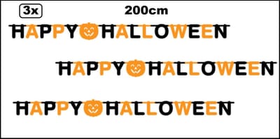 3x Letterslinger Happy Halloween pompoen oranj/zwart - Halloween griezel carnaval horror thema feest