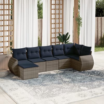 vidaXL - 7-delige - tuinbankset - met - kussens, - grijs - polyrotan