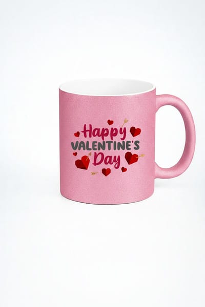 Roze Glitter Mok 'Happy Valentine's Day' | Valentijn Cadeau Liefde
