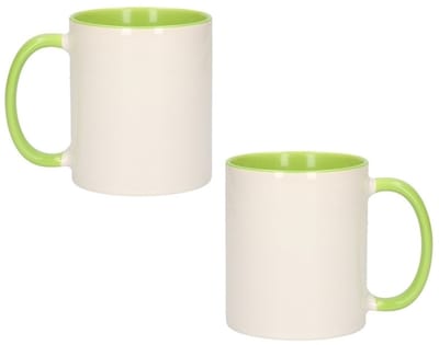 Koffiemok / thee beker - 2x - 300 ml - Wit/groen - Cadeau mokken - keramiek