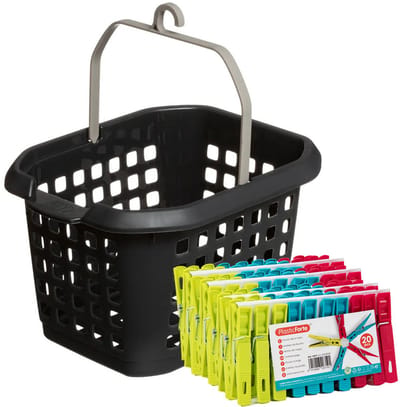 Plasticforte Wasknijpers pakket van 100x stuks - plastic - met ophangmandje aan haak 7 cm - was ophangen - multi kleuren mix