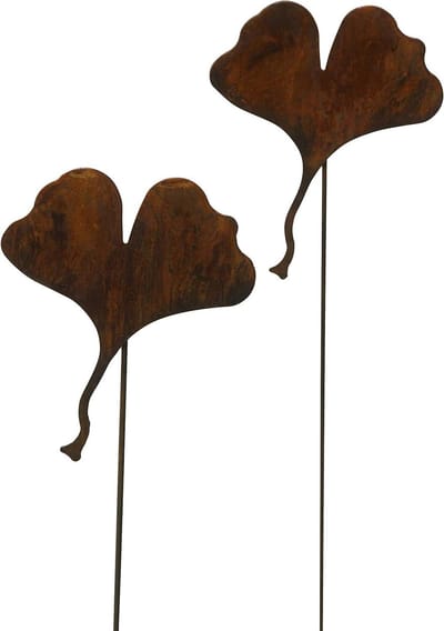 Tuinstekers Ginkgo Blad - Roest Decoratie - Bloembed Versieren - Handgemaakt Unicaat - 60 cm Lengte - Roest Patina