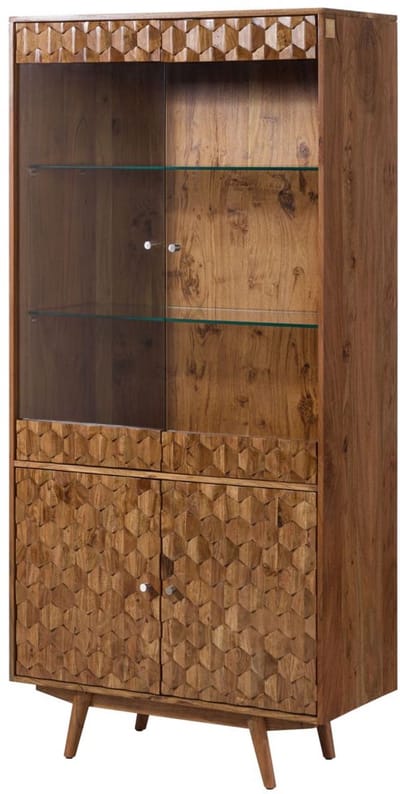 MASSIVMOEBEL24.DE acacia vitrine blank massief hout 90x42x190 cm (BxTxH) gelakt gemonteerd MOSAYK volledig massief
