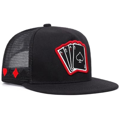 Pokerkaart A Vier Geborduurd Modieuze Heren Platte Klep Pet Baseballpet Hip Hop Pet Dames Casual Decoratieve Zonneklep Pet black