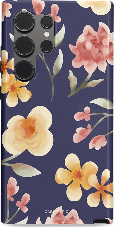 Casetastic Hoesje Geschikt voor Samsung S24 Ultra - Stijlvolle Beschermende Duo-layer Case - Bloesemnacht Marine