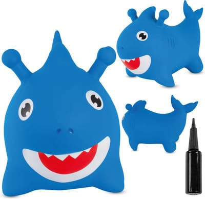 sun baby - Springdier met pomp vanaaf 1 jaar - Haai - blauw - max 50kg, duurzaam rubber, gecertificeerd, bpa-vrij, springpaard, springhond