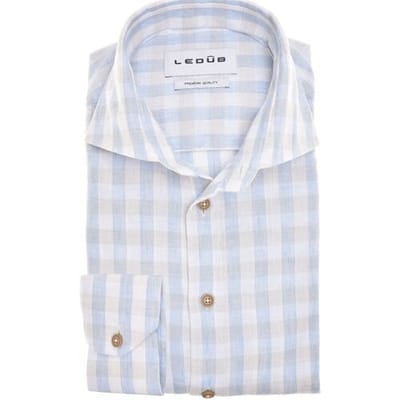 Ledûb Overhemd Cotton-Linen Blend Check Blauw / male