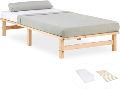 Homestyle4u Palletbed - 90x200 cm - Houten bed - met matras - Natuur