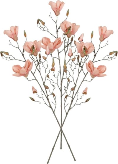 Mica Decorations Kunstbloemen Magnolia takken - 3x - 88 cm - zalmroze - Kunst zijde - Boeket - stelen - siertakken