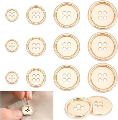 20 Stuks 4 Maten 4 Gaten Zink Legering Knopen - Platte Ronde Metalen Naai Knopen voor Kleding, Jassen en Creatieve Projecten, Licht Goud, Diameter: 10-22,5 mm