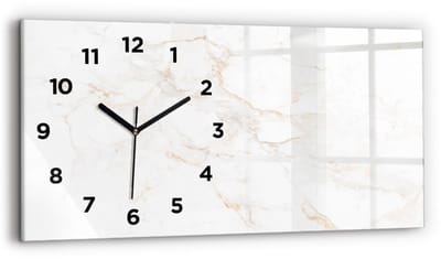Wallfluent Wandklok - Elegant marmer Klok als Muurdecoratie - 60 cm x 30 cm - Wit Wandklok - Zwarte Handen - Wandklok Met Cijfers - Wandklok Glas Woonkamer - Rechthoekige Glazen Wandklok - Scandinavisch Wandklok - Klok als Muurdecoratie