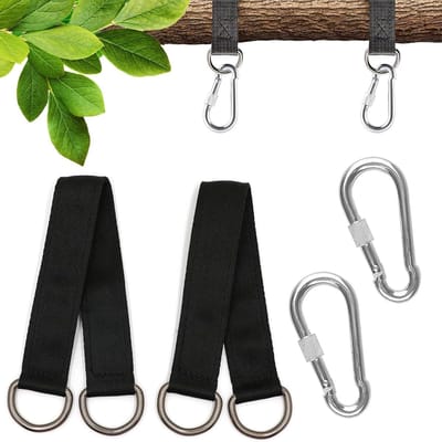 2 stuks - Ophangriem - hangende riem - Ophangsysteem voor Schommel - connector voor hangmat , bokszak , schommelstoel - Ophangset - Schommelbevestiging - Inclusief Haken - Karabijnhaak - set van 2 stuks - Zwart - 50 cm