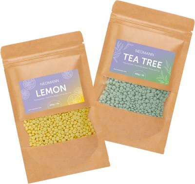 NEOMANN Wax Parels voor Ontharing met Wax 900g - Citroengeur & Theeboom Geur - harde Wax of Sax voor Pijnloze Ontharing met Waxkralen - voor Alle Waxverwarmers en voor het Hele Lichaam, Gezicht, Bikinilijn