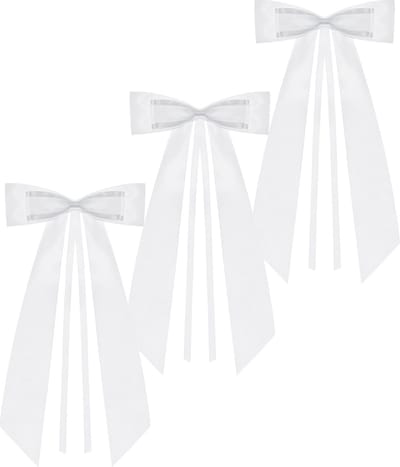 PartyDeco trouwauto antenne lint strik - Bruiloft - wit - 8x stuks - 14 cm - just married