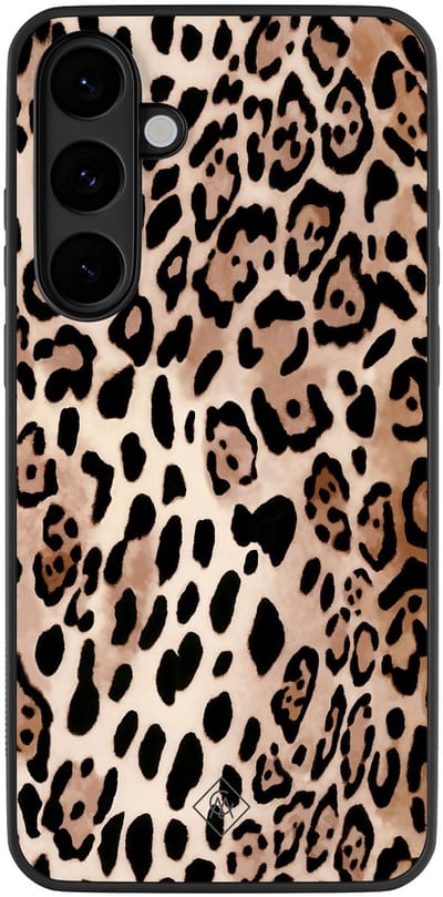 Casimoda® hoesje - Geschikt voor Samsung Galaxy S25 FE - Luipaard print bruin - Zwart TPU Backcover - Luipaardprint - Zwart