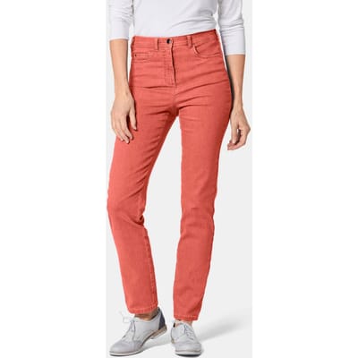 Smalle highstretch jeans LOUISA - koraalrood - Gr. 48 van Goldner Fashion