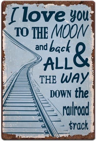 Dailygoods- Tinnen Bord Vintage - Retro Wanddecoratie - IJzeren Treinspoorbord - 20 x 30 cm - Jongenskamer - I Love You To The Moon And Back