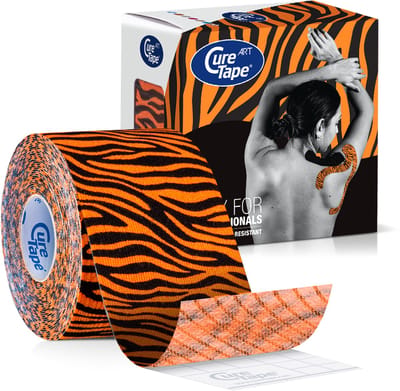 CureTape® Art Tiger - Kinesiotape 5cm x 5m - tape met oranje en zwarte tijgerpint - elastische tape met een print voor blessures en klachten - FysioTape - CureTape