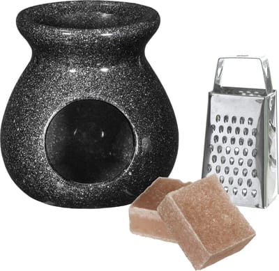 Ideas4seasons Amberblokjes/geurblokjes cadeauset - sandelhout - inclusief geurbrander en mini rasp