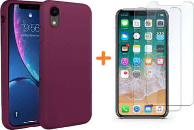 Hoesje Geschikt voor iPhone Xr Hoesje – Wijnrood Liquid siliconen Hoesje Nano TPU backcover - met 2 Pack Screenprotector / tempered glass