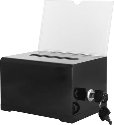 Sluitbare inzamelbox van acryl voor donaties, feedback en suggesties - Ideaal voor kerken en goede doelen, 6.18 x 4.53 x 4.02 inch (Zwart)