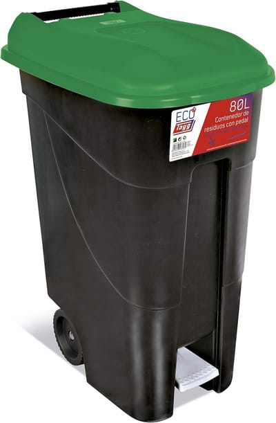 Pedaalemmer Eco 80 liter zwart en groen met wielen