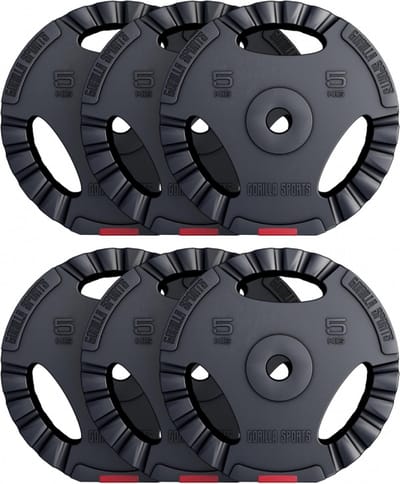 Gorilla Sports Halterschijven Set 30 kg Gripper Kunststof - 30 mm - 6x5 kg - GewichtenVoordeelbundel 30 kg - Halterschijven Gripper Kunststof - 6 x 5 kg