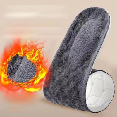 Lot de 2 semelles chauffantes thermiques pour pieds en laine chaude d'hiver en mousse à mémoire de forme pour hommes et femmes, chaussures de sport, coussinets de chaussures auto-chauffants 43-45 gris