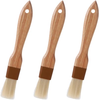 Dailygoods- Keukenkwast Set - 3 Stuks - Natuurlijke Haren - Houten Handgreep - Duurzaam - Voor Bakken/Grillen - 2,5 cm Breed - Boterkwast