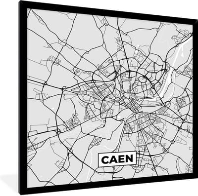 Fotolijst incl. Poster - Plattegrond - Kaart - Stadskaart - Frankrijk - Caen - 40x40 cm - Posterlijst