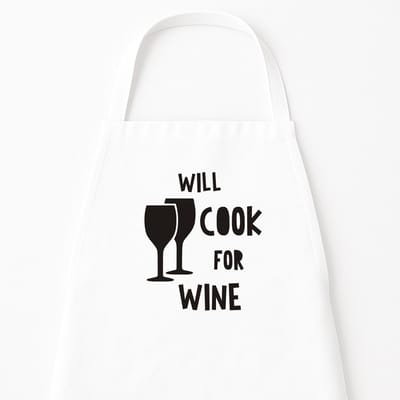 Keukenschort "Will Cook for Wine" | Kerstcadeau voor Vrouw | Wijnliefhebber