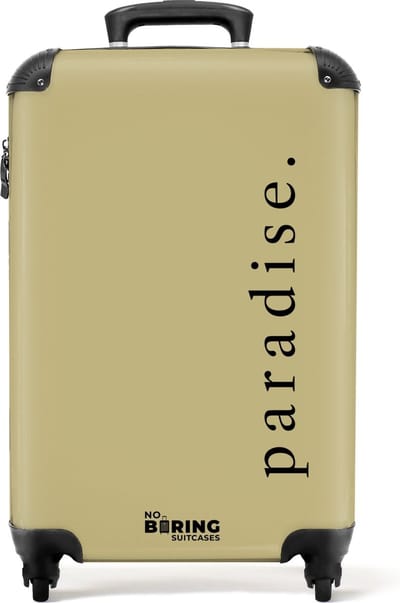 NoBoringSuitcases.com® - Handbagage koffer lichtgewicht - Reiskoffer trolley - Groen met quote 'paradise' - Rolkoffer met wieltjes - Past binnen 55x40x20 en 55x35x25