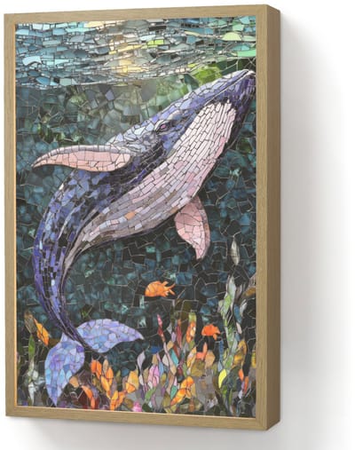 Wandlamp 40x60 cm - Oplaadbaar - Mozaïek - Walvis - Koraal - Water - Wandlampen binnen woonkamer - Slaapkamer lamp - Decoratieve nachtlamp - Vloerlamp draadloos