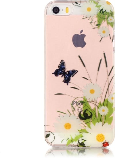 Peachy Doorzichtig Vlinder Madeliefjes geschikt voor iPhone 5 5s SE 2016 TPU hoesje - Wit Groen