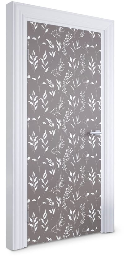 Wallfluent Deursticker - Bladpatroon Deurbehang Sticker - 95 x 205 cm - Grijs Deurbehang - Moderne Deur Sticker - Natuur Deurposter - Deursticker voor de Keuken - Deur plakfolie