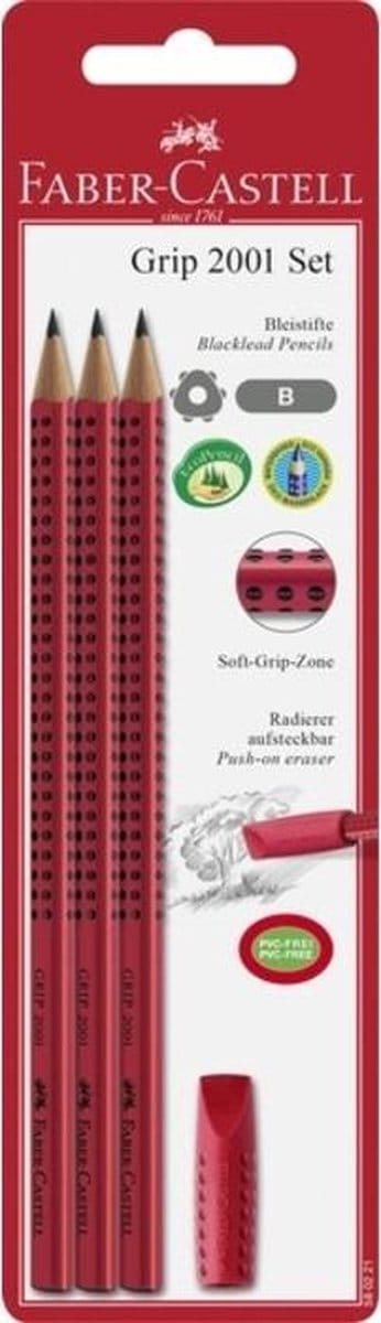 potlood FC Grip 2001 met g - dop 3 stuks op blister rood