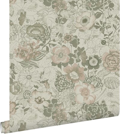 ESTAhome behang vintage bloemen vergrijsd groen - 50 x 900 cm - 139765