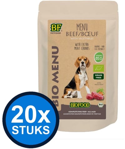 20x Biofood - Organic Rund Menu Pouch - Hondenvoer Natvoer - 150g