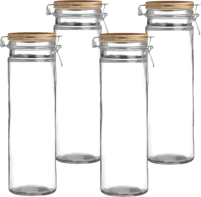 Urban Living Weckpot/inmaakpot - 4x - 1,9L - glas - met beugelsluiting - bamboe deksel