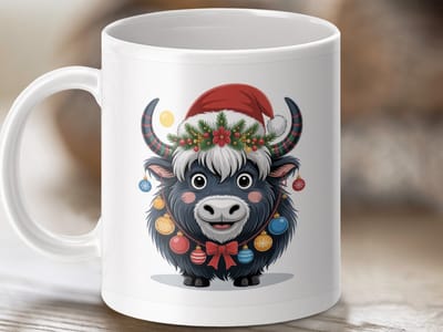 Mok Kerst Yak mok, Feestelijke dier mok, Grappige Kerst mok, Vakantie cadeau idee, Unieke koffiemok, feestdagen mok
