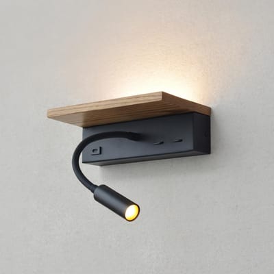 Wandlamp - Zwart - - Houten Bedlampje met Oplaadfunctie en Flexibele Zwanenhals - Voor Slaapkamer en Logeerkamer
